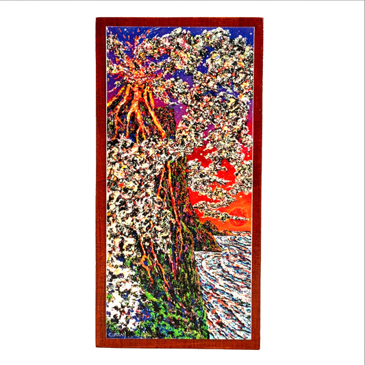 Volcano with Blood Red Moon on Wood Panel (Limited Edition)