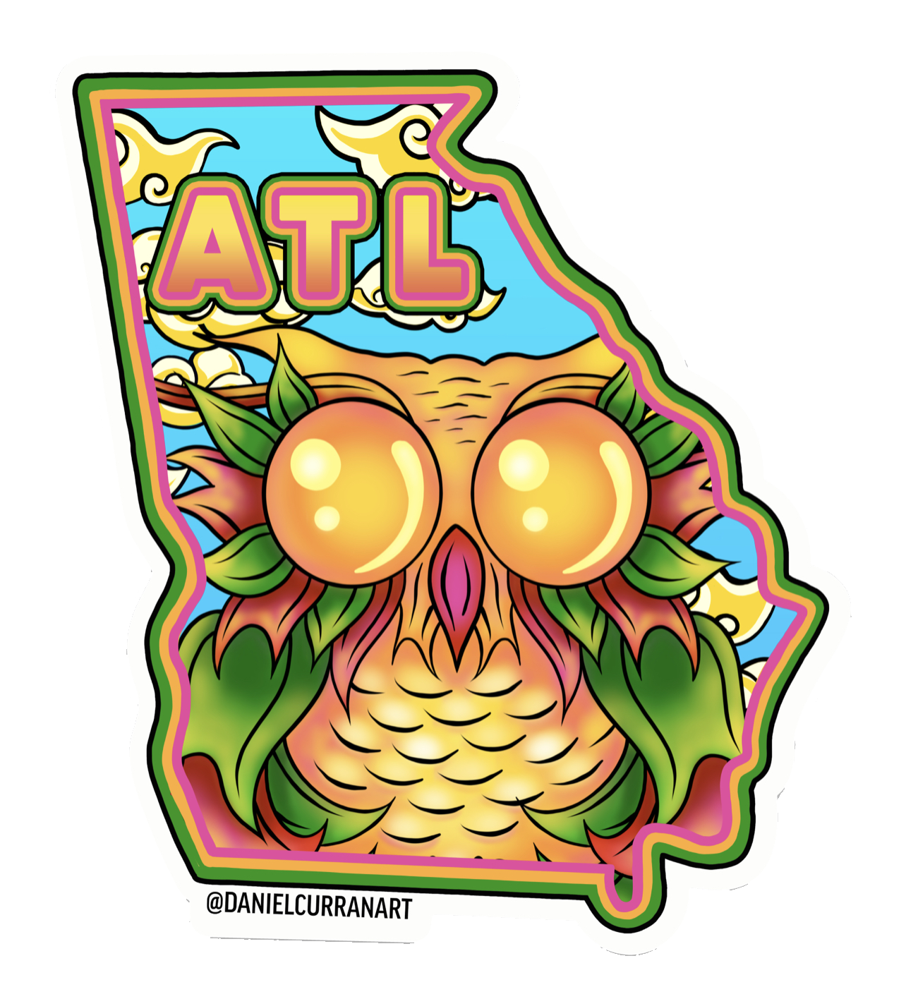 Georgia Peach Owl Sticker - Daniel Curran Art
