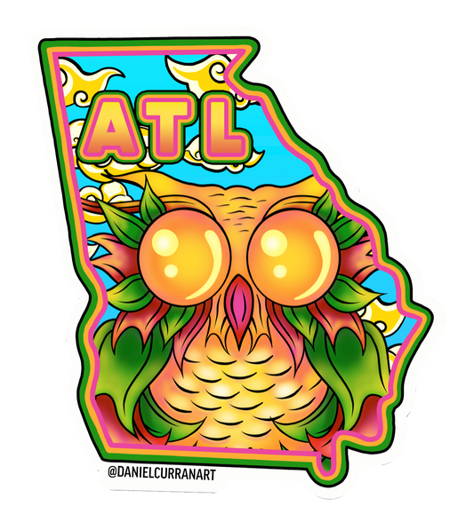 Georgia Peach Owl Sticker - Daniel Curran Art