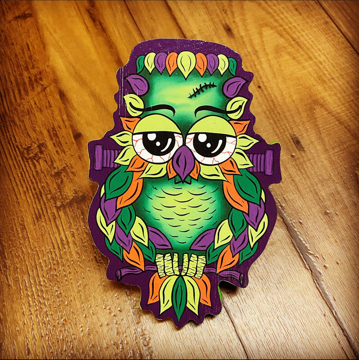 FrankenOwl Print on wood - Daniel Curran Art